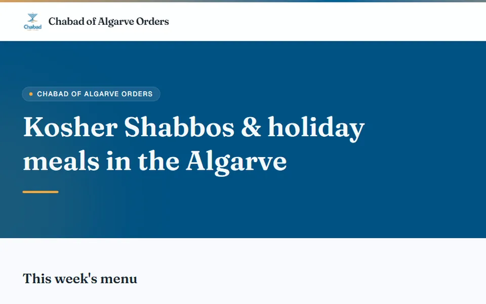Chabad of Algarve Orders, headlined Kosher Shabbos and holiday meals in the Algarve